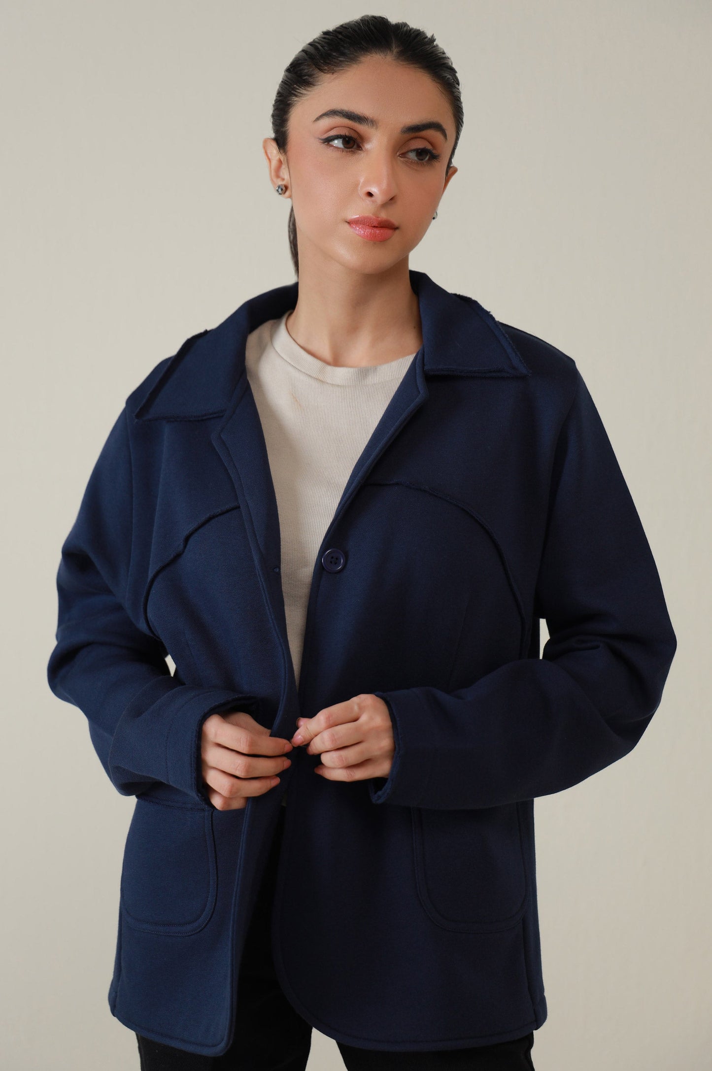 Two-Button Coat - Navy