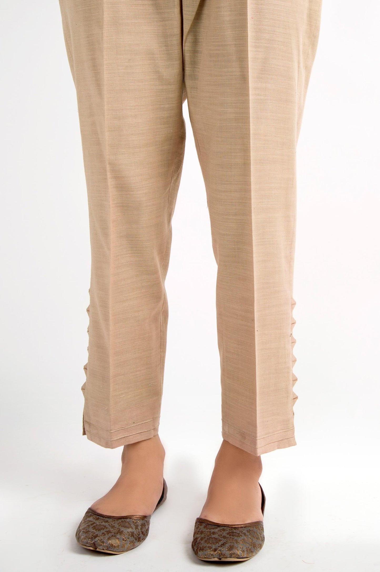 Embellished Khaddar Pants - Beige