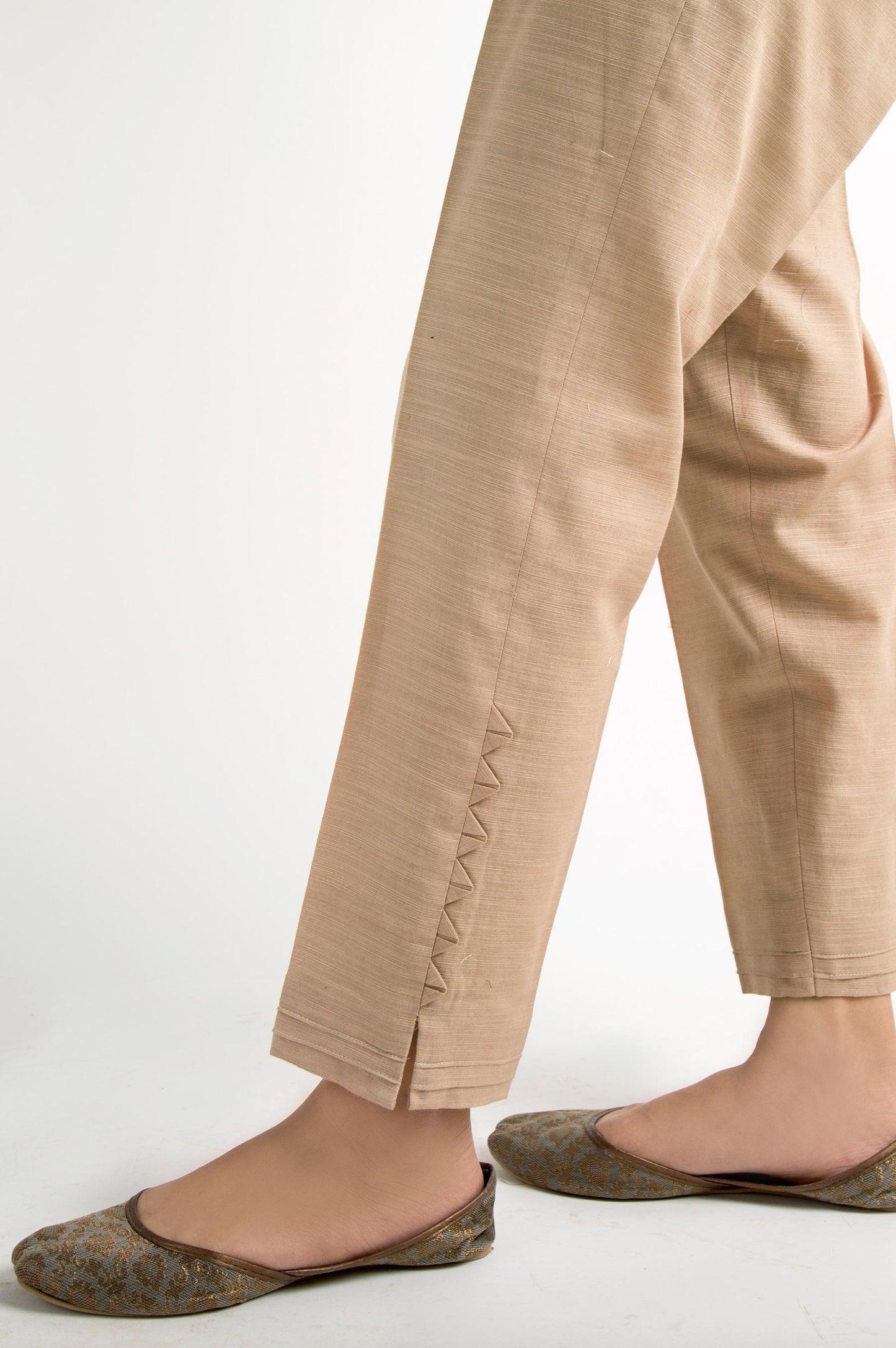 Embellished Khaddar Pants - Beige