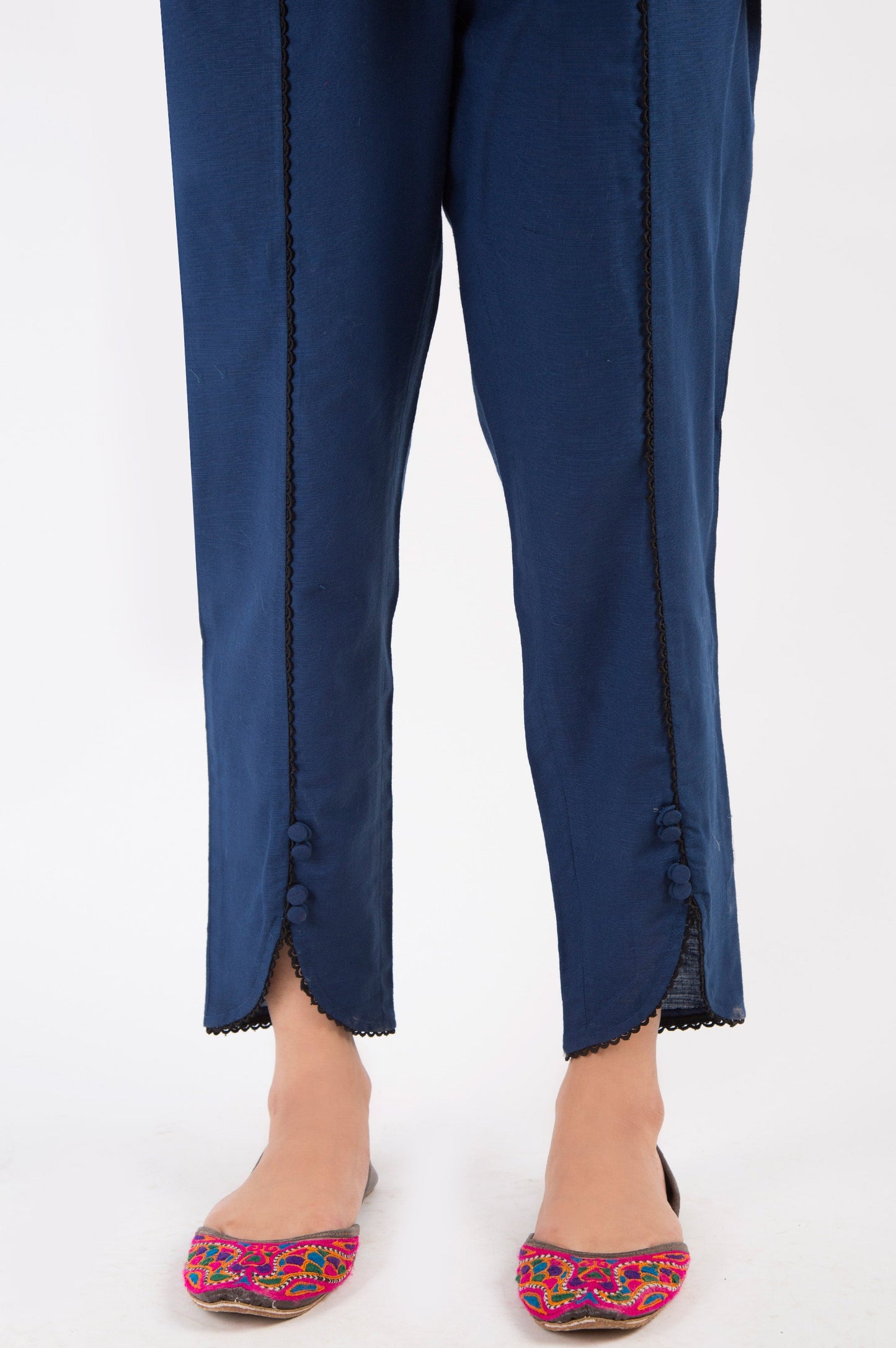 Embellished Khaddar Pants - Navy