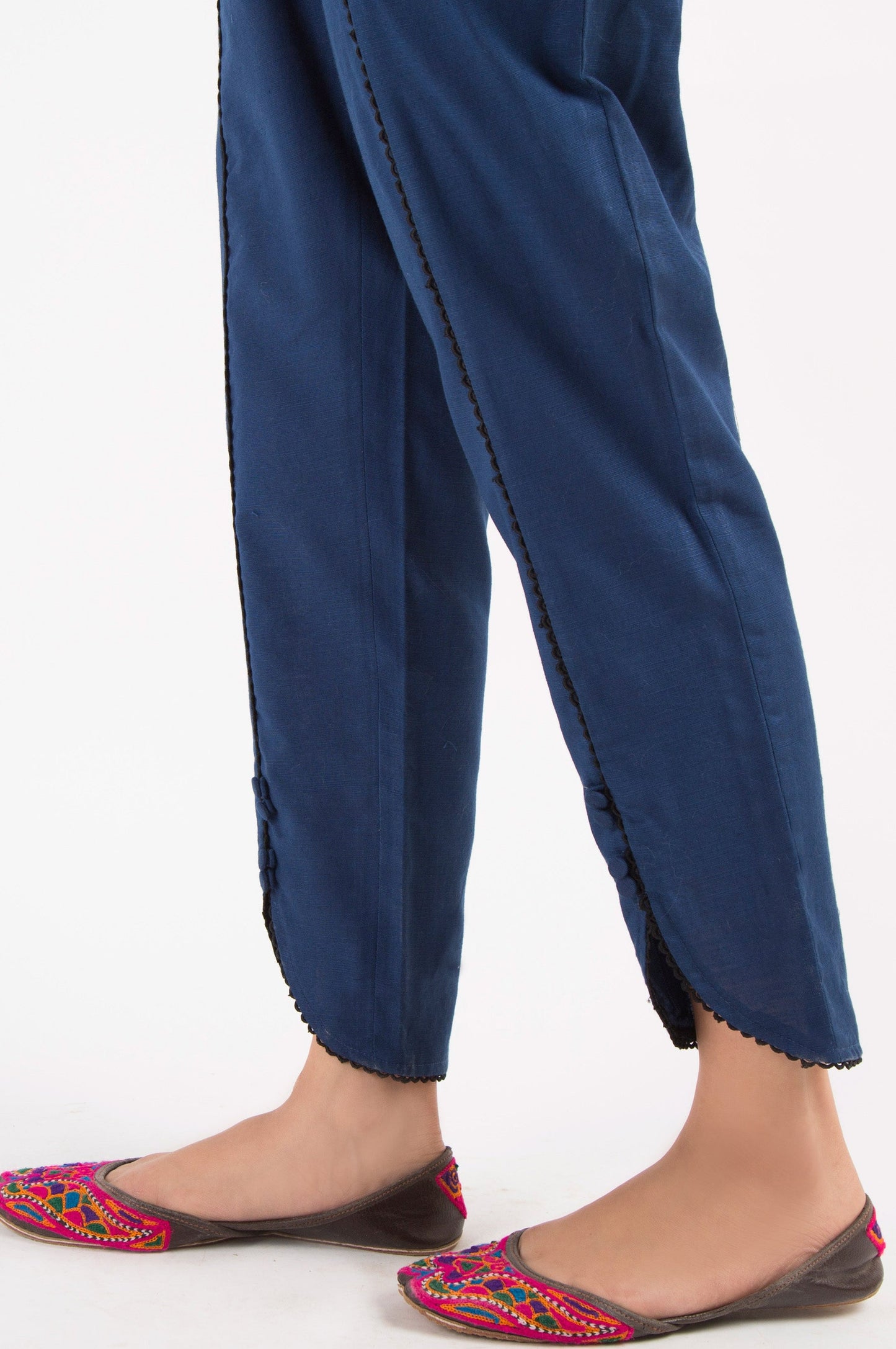 Embellished Khaddar Pants - Navy