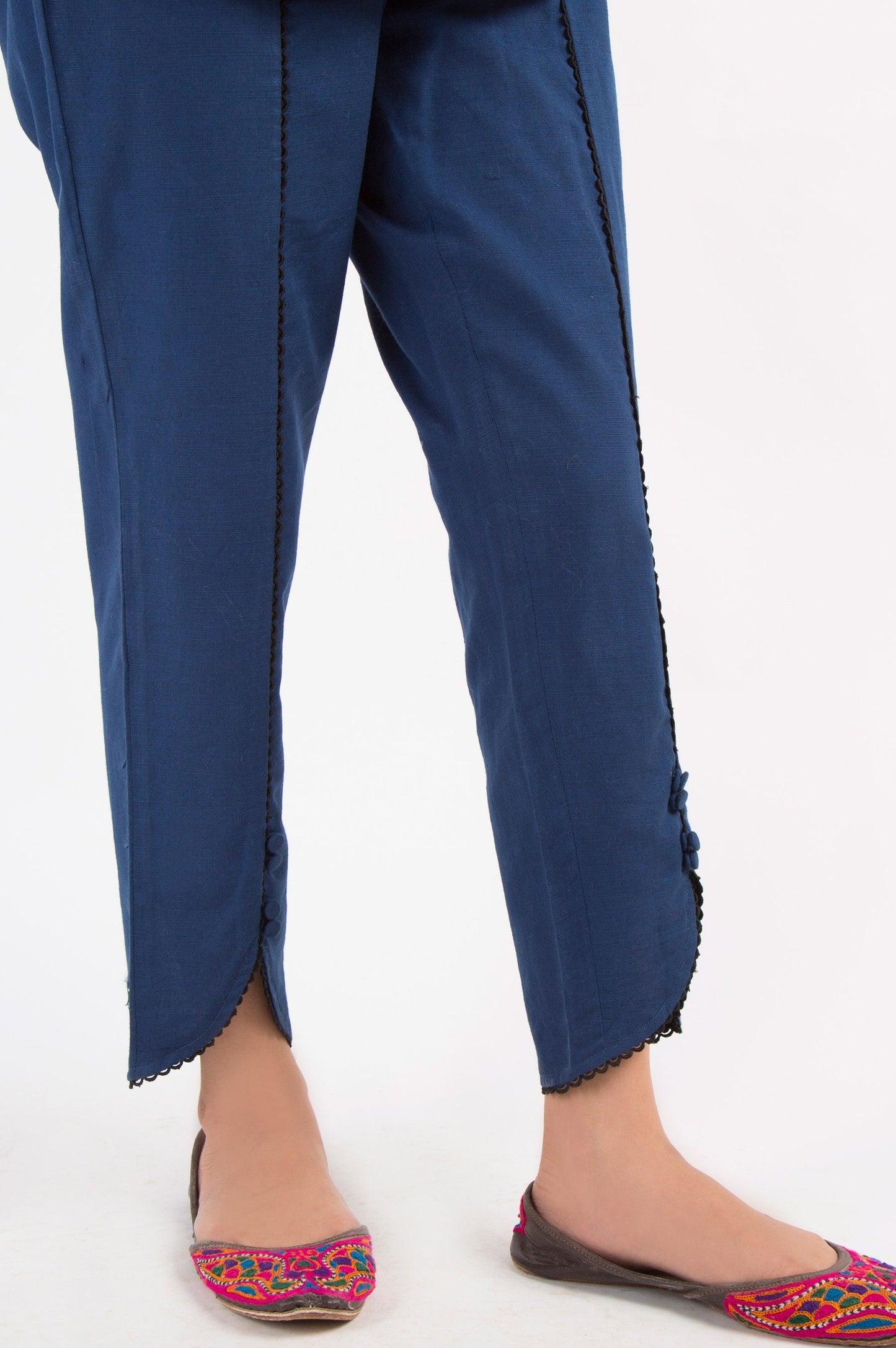 Embellished Khaddar Pants - Navy