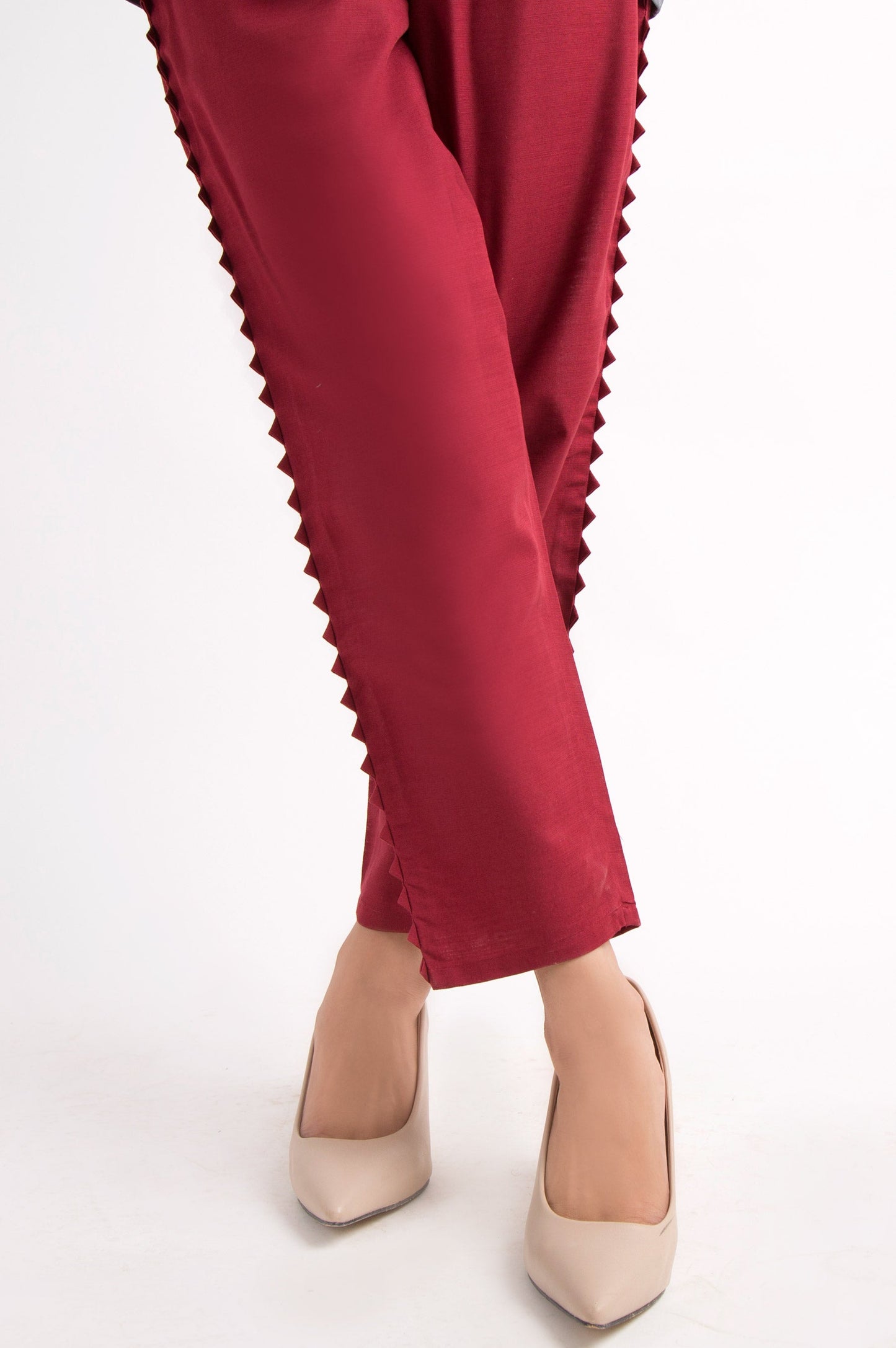 Khaddar Embellished Cigarette Pants - Maroon