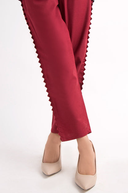 Khaddar Embellished Cigarette Pants - Maroon