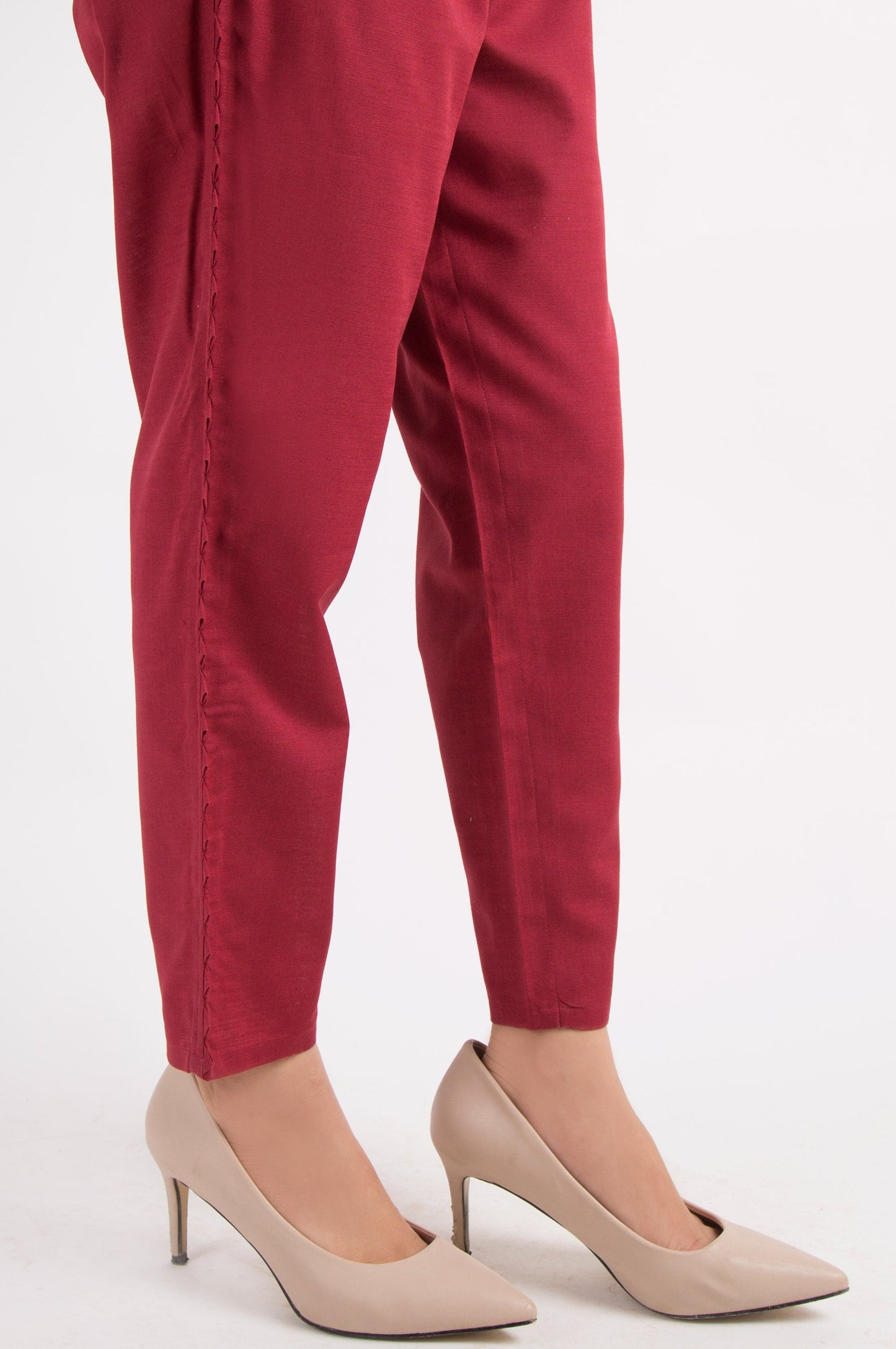 Khaddar Embellished Cigarette Pants - Maroon