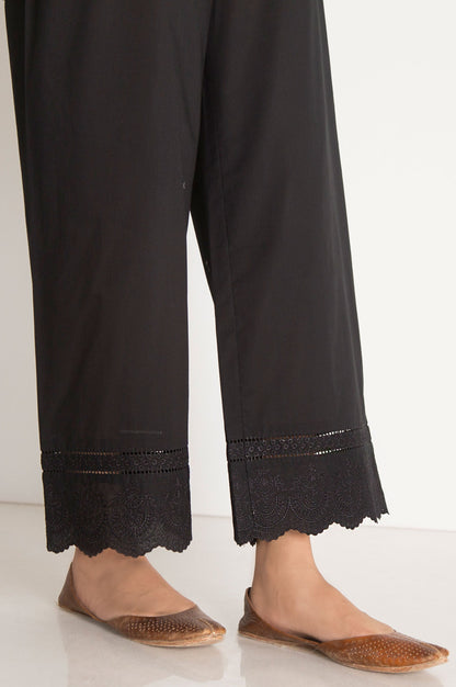 Embroidered Cambric Culotte Pant  - Black