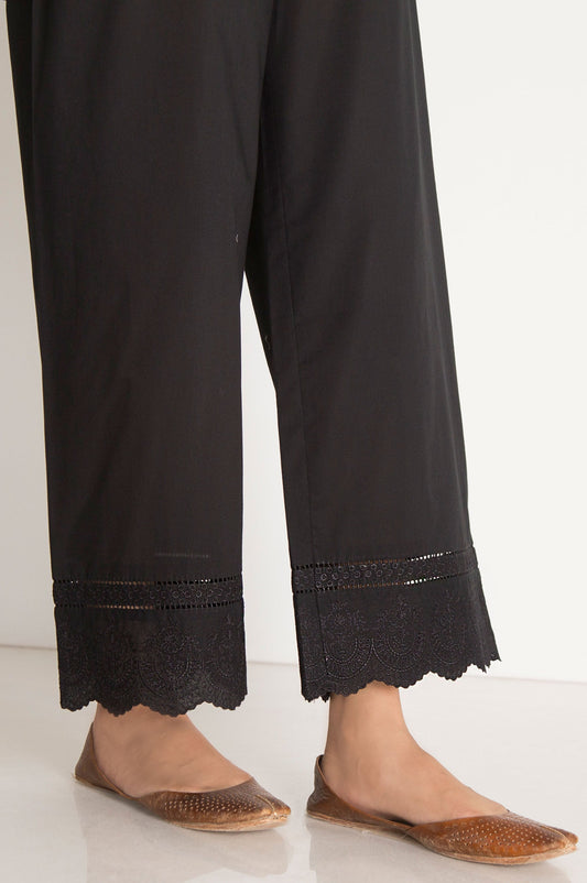 Embroidered Cambric Culotte Pant  - Black