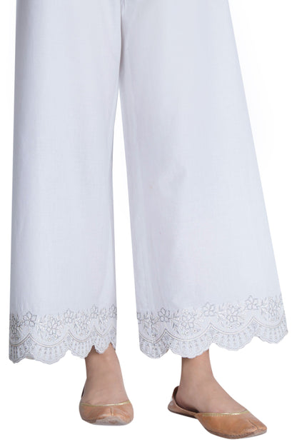 Embroidered Cambric Culottes Pant - White