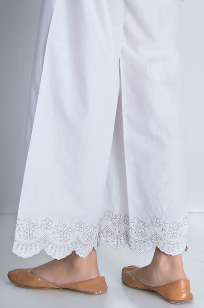 Embroidered Cambric Culottes Pant - White