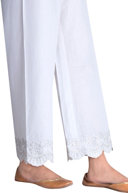 Embroidered Cambric Culottes Pant - White