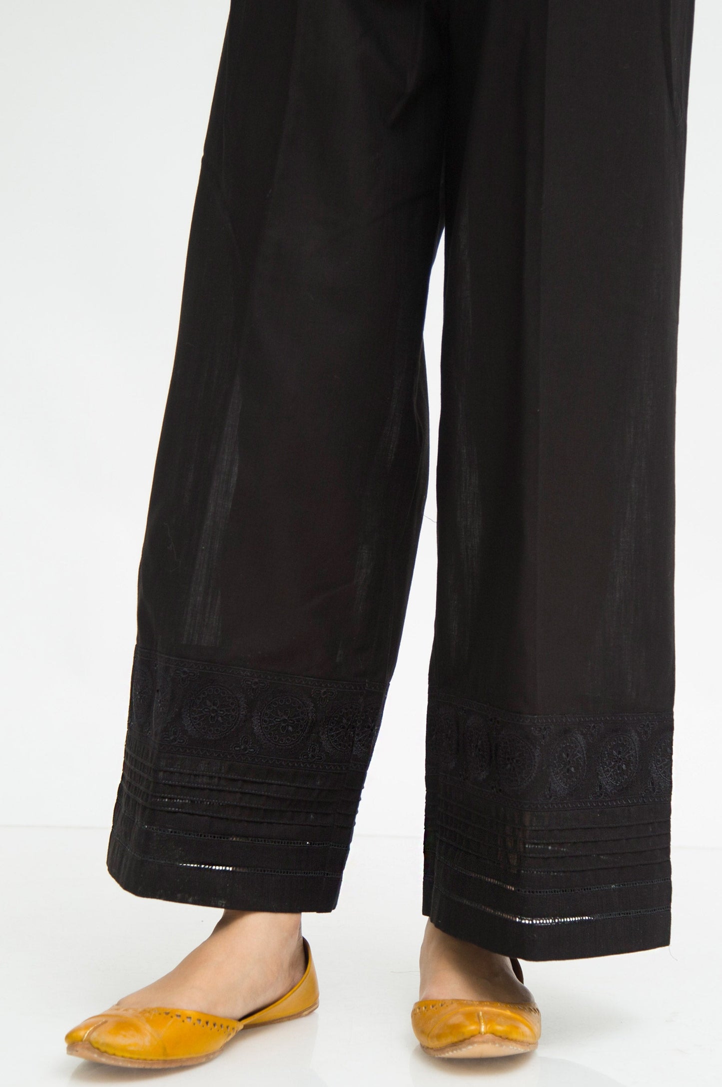 Embroidered Khaddar Culottes - Black