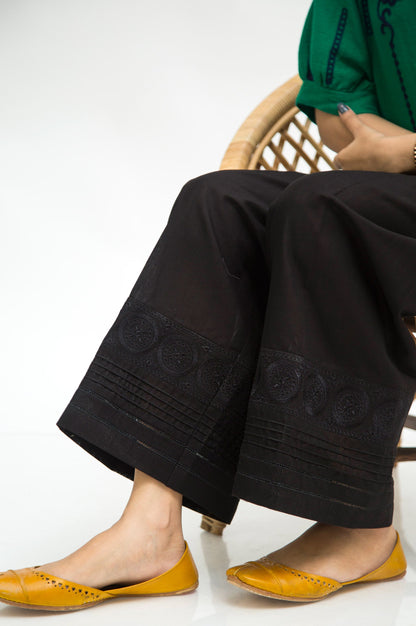 Embroidered Khaddar Culottes - Black