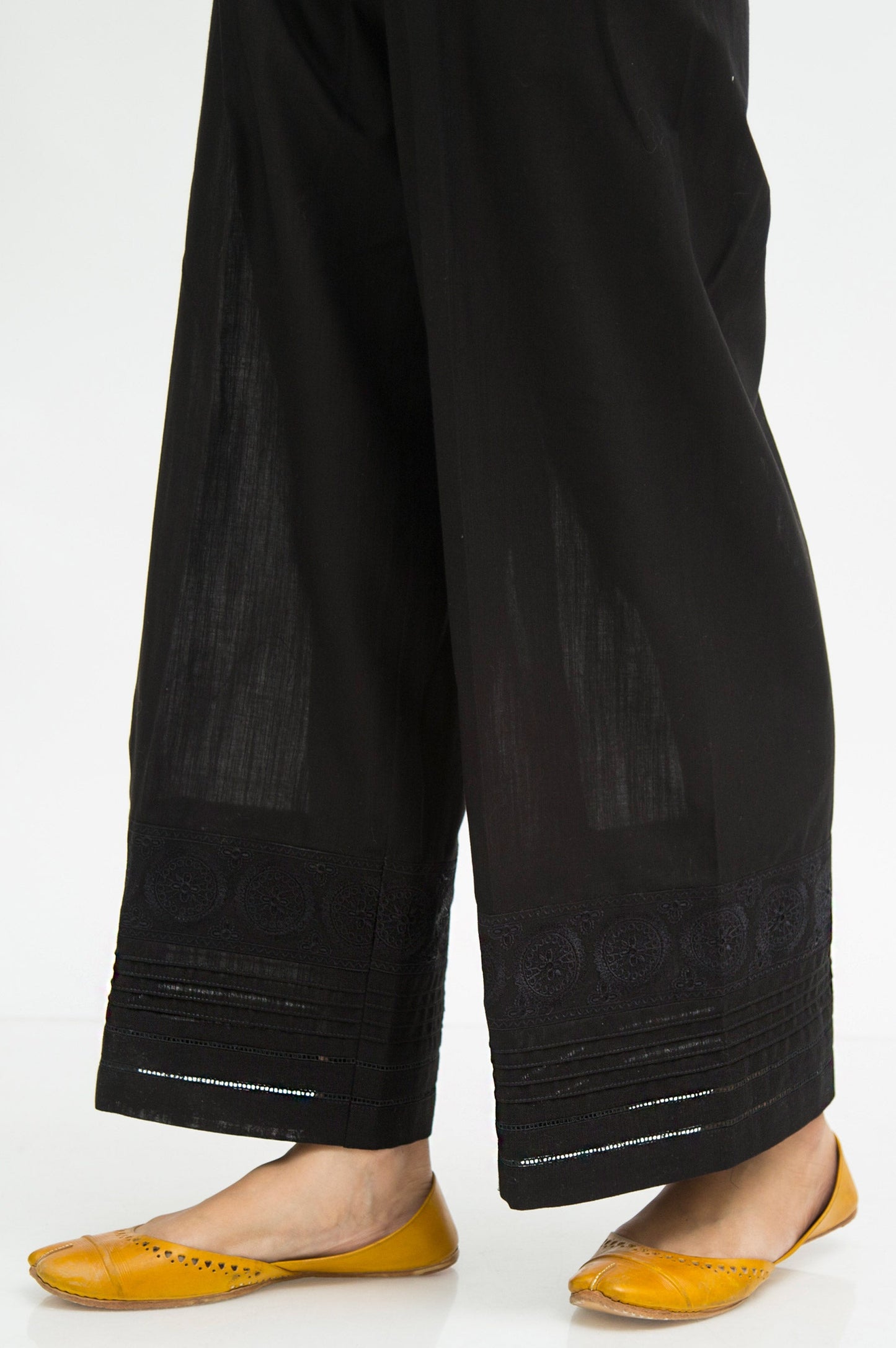 Embroidered Khaddar Culottes - Black