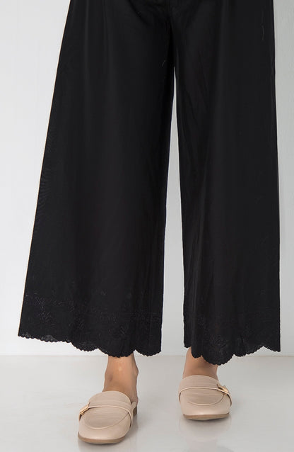 Embroidered Cambric Culotte Pants  - Black