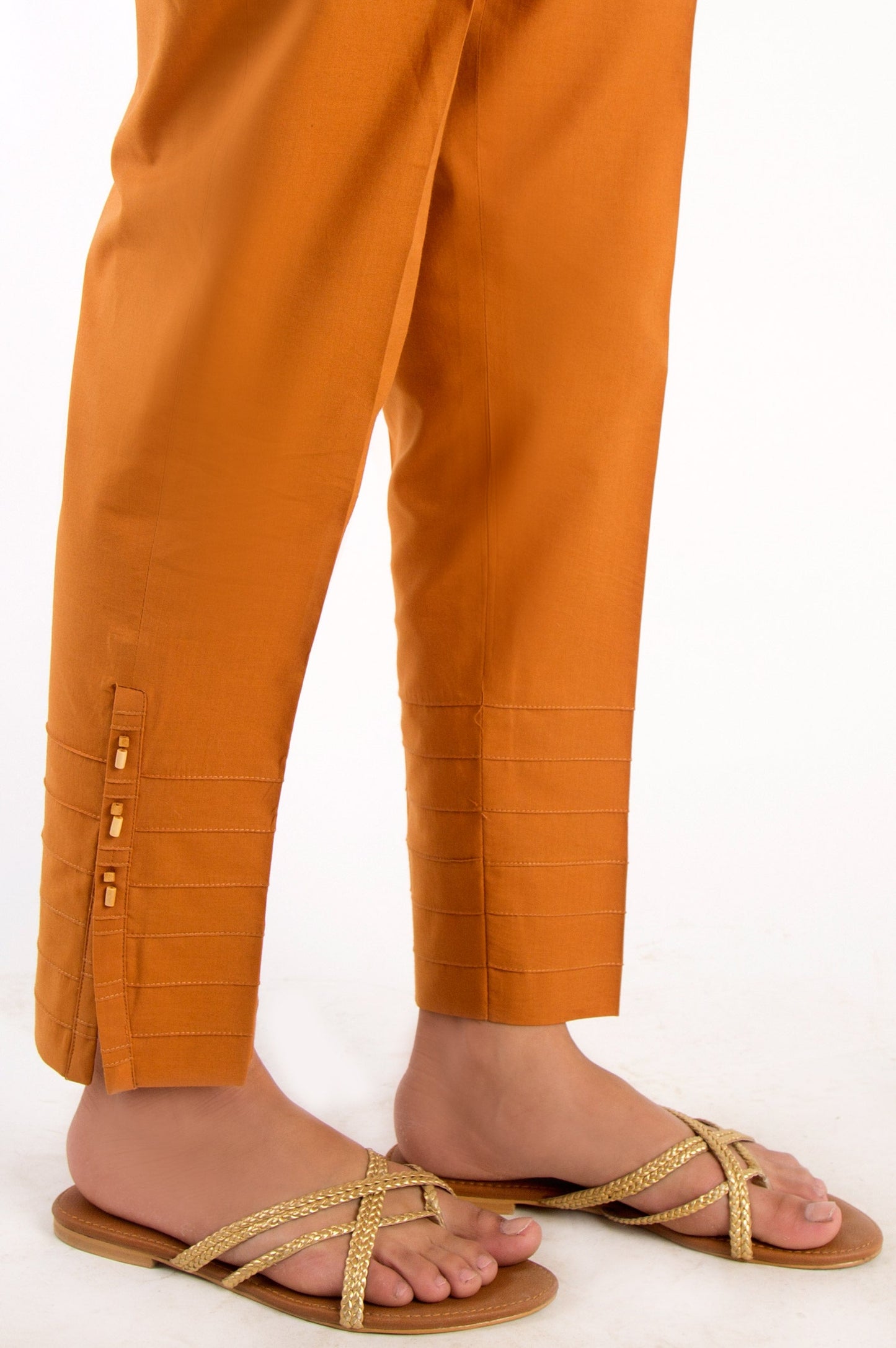 Embellished Cambric Cigarette Pants  - Mustard