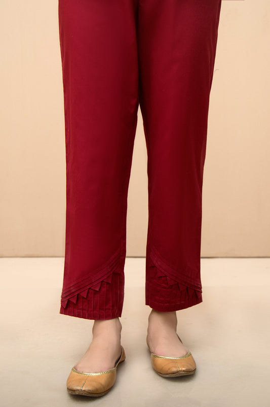 Embellished Cambric Cigarette Pants  - Maroon