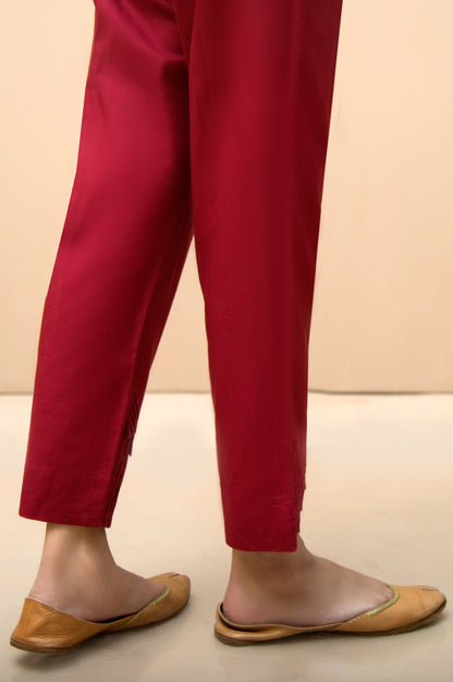 Embellished Cambric Cigarette Pants  - Maroon