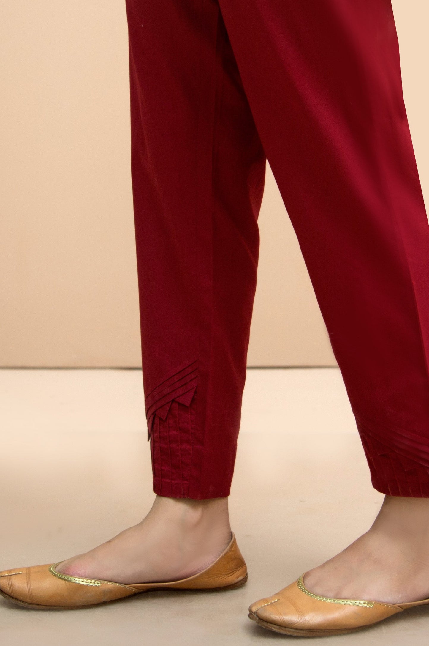 Embellished Cambric Cigarette Pants  - Maroon