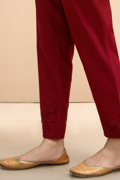 Embellished Cambric Cigarette Pants  - Maroon