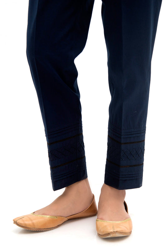 Embellished Cambric Cigarette Pants  - Navy
