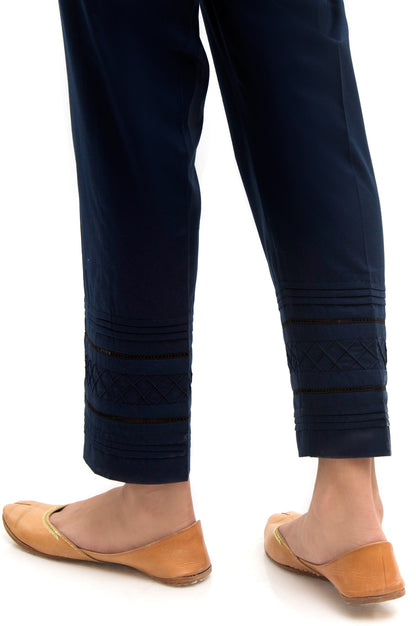 Embellished Cambric Cigarette Pants  - Navy