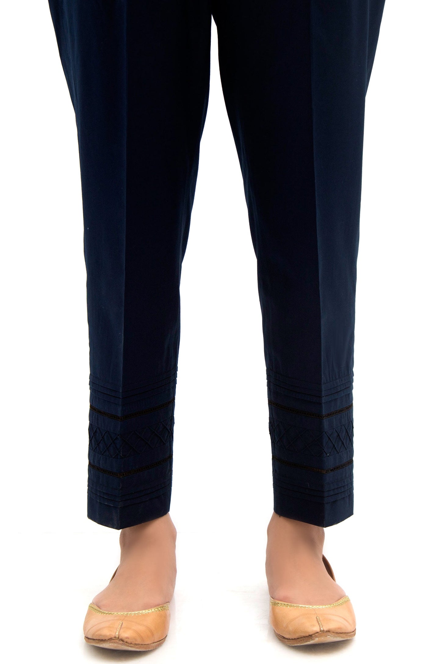 Embellished Cambric Cigarette Pants  - Navy
