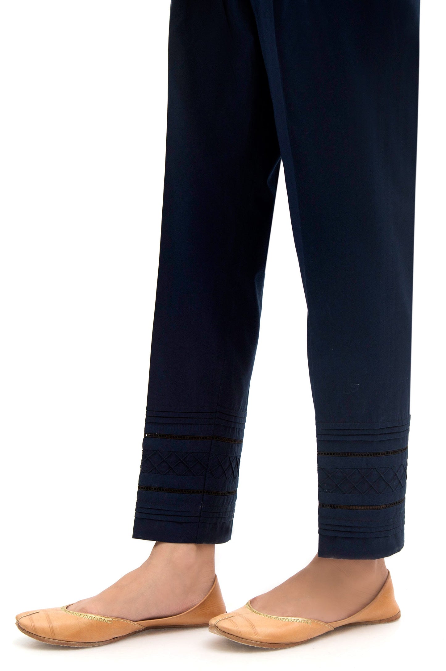 Embellished Cambric Cigarette Pants  - Navy