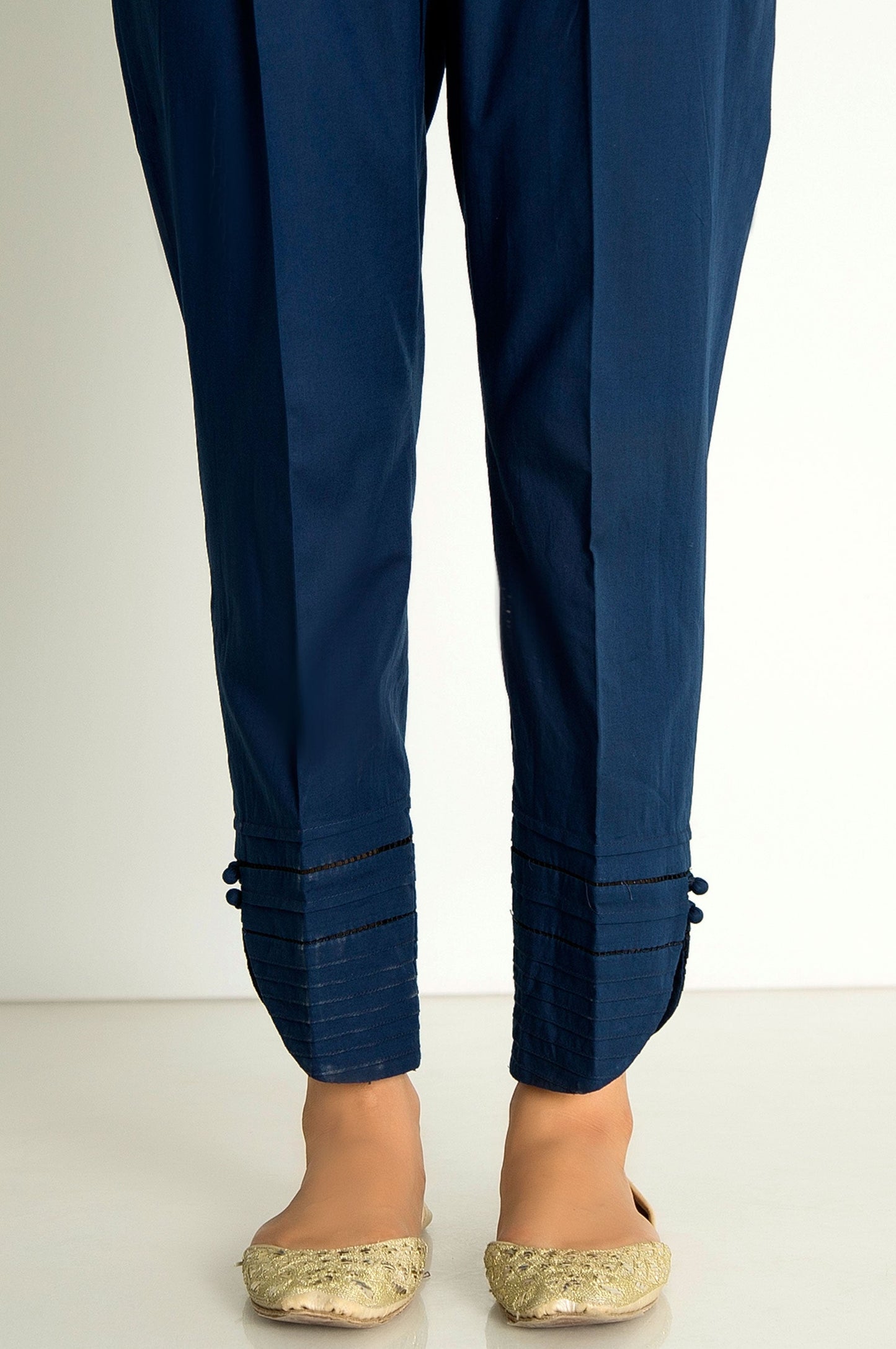 Embellished Cambric Cigarette Pants  - Marine