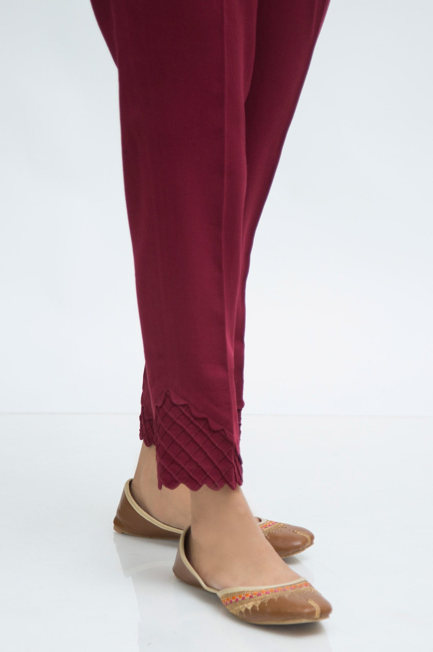 Embellished Cottel Cigarette Pants  - Raspberry Fudge