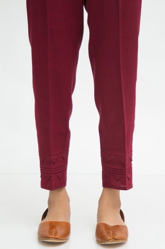 Embellished Cottel Cigarette Pants  - Maroon