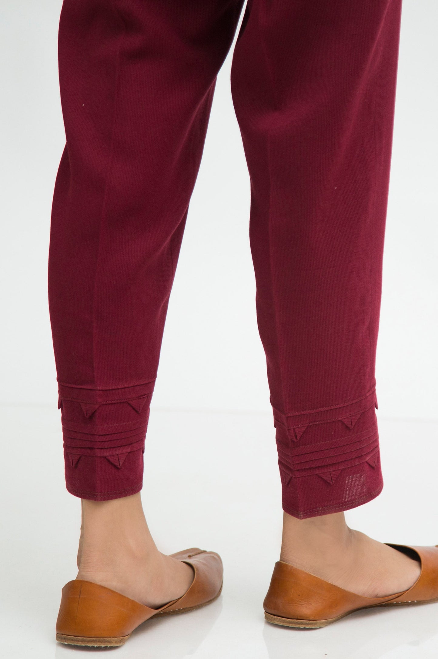 Embellished Cottel Cigarette Pants  - Maroon