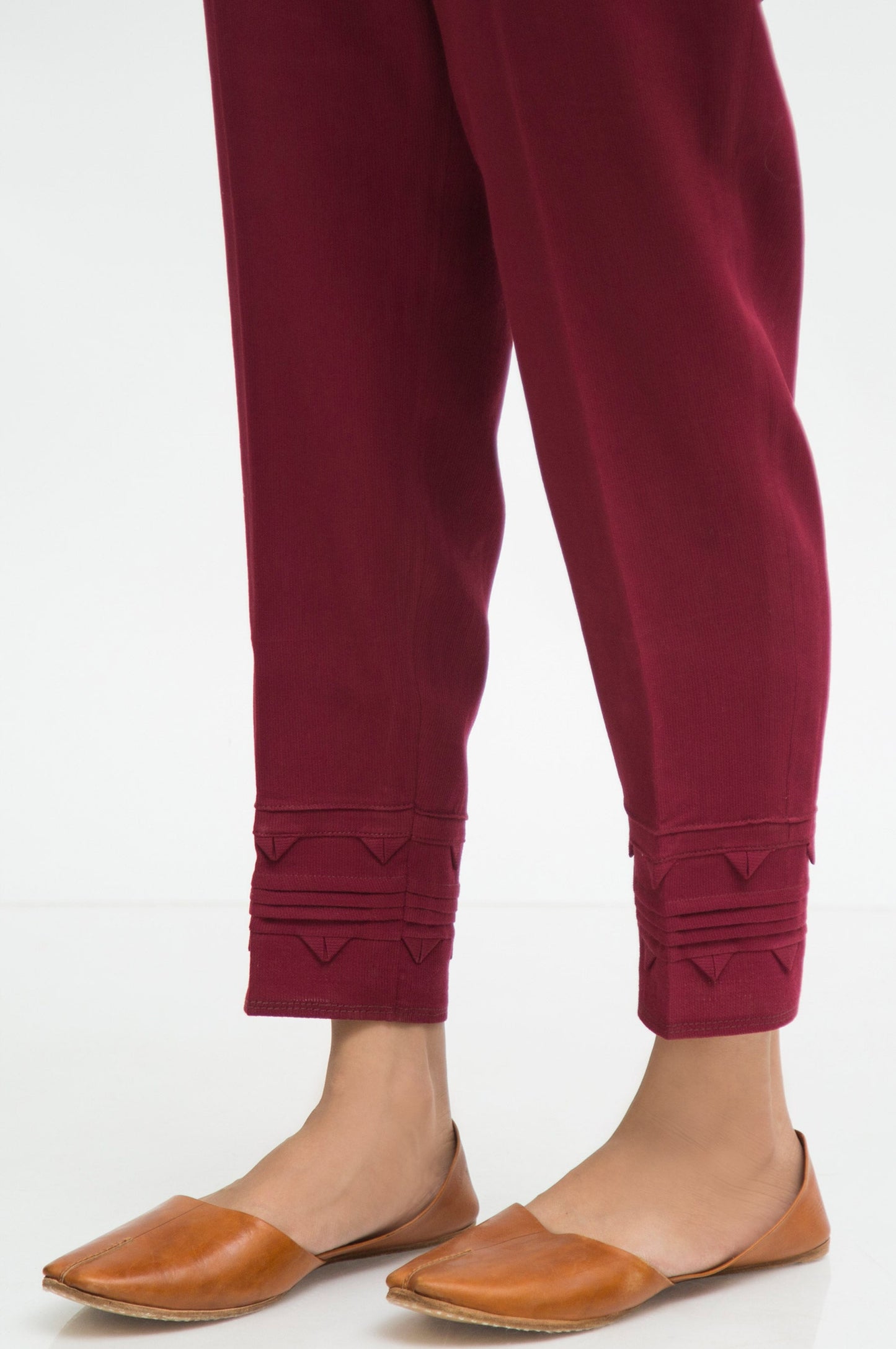 Embellished Cottel Cigarette Pants  - Maroon