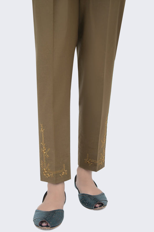 Embroidered Cambric Cigarette Pants - Olive Green