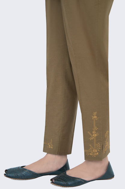 Embroidered Cambric Cigarette Pants - Olive Green