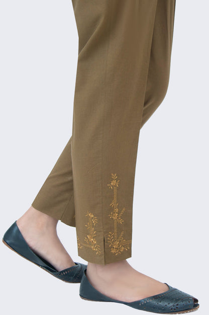 Embroidered Cambric Cigarette Pants - Olive Green