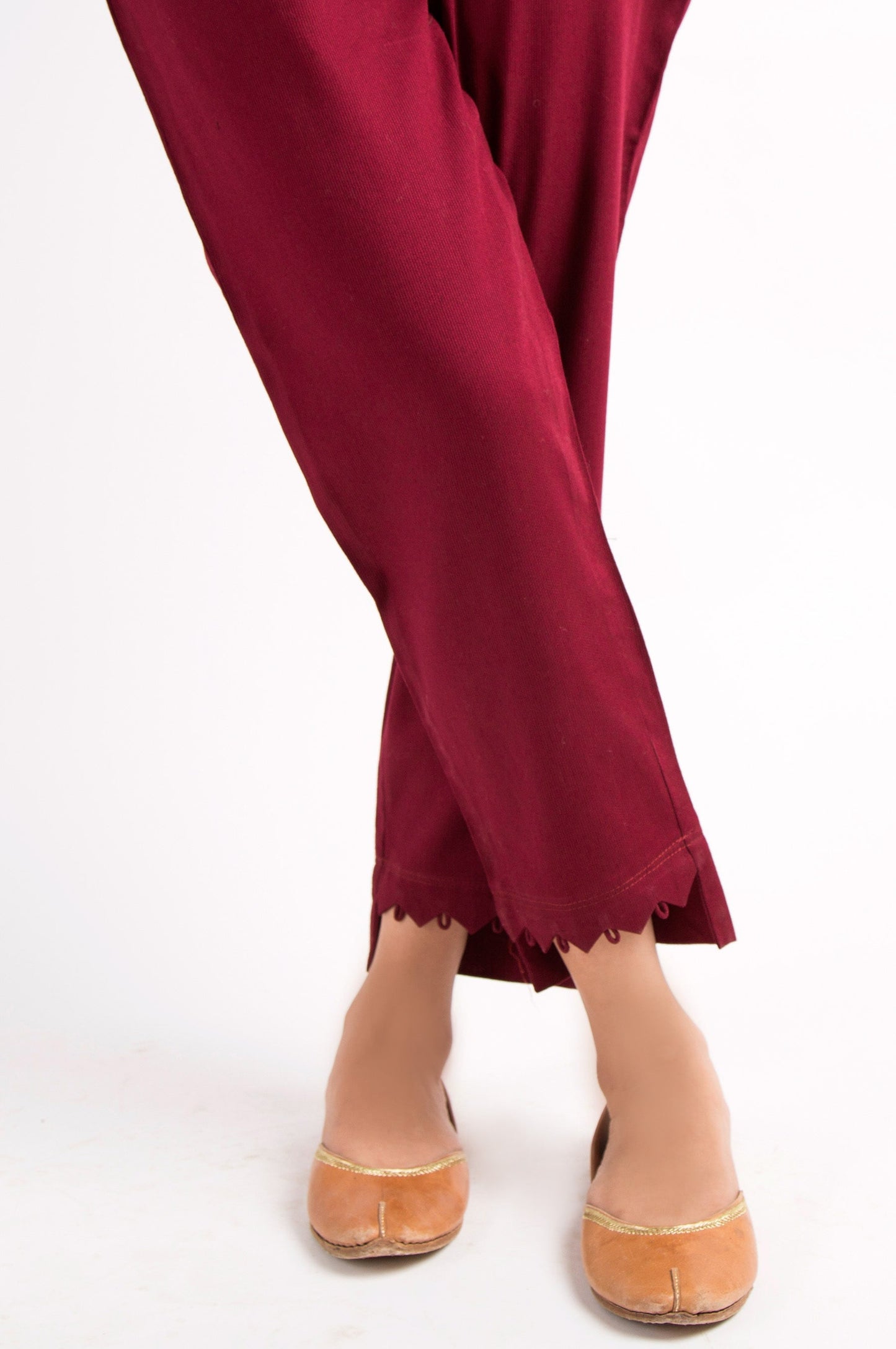 Embellished Cottel Pants - Maroon