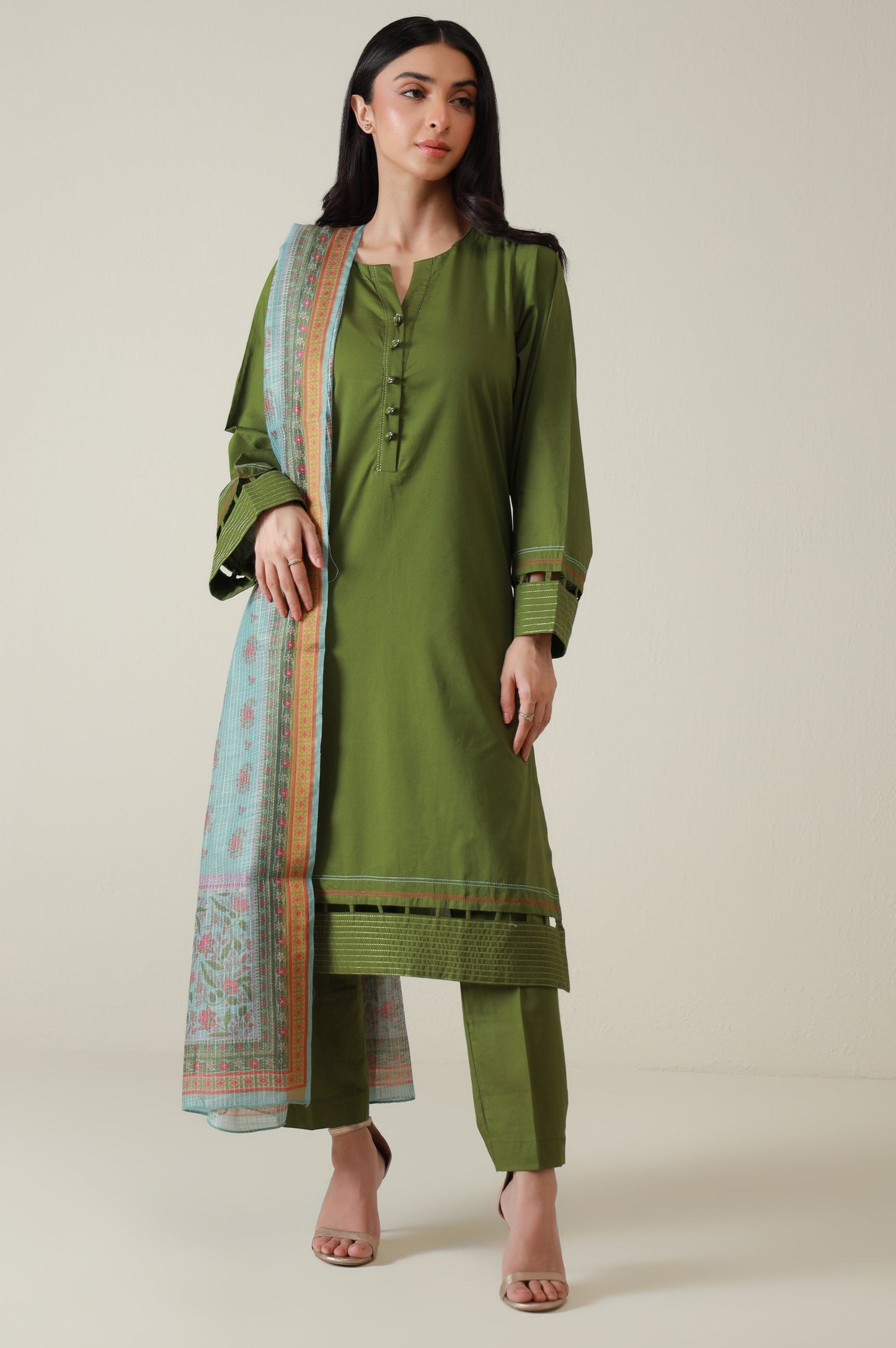 Stitched 3 Piece Stylized Cambric Suit