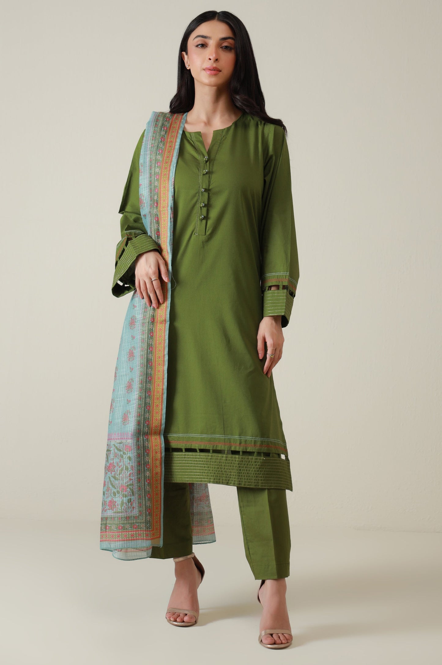 Stitched 3 Piece Stylized Cambric Suit