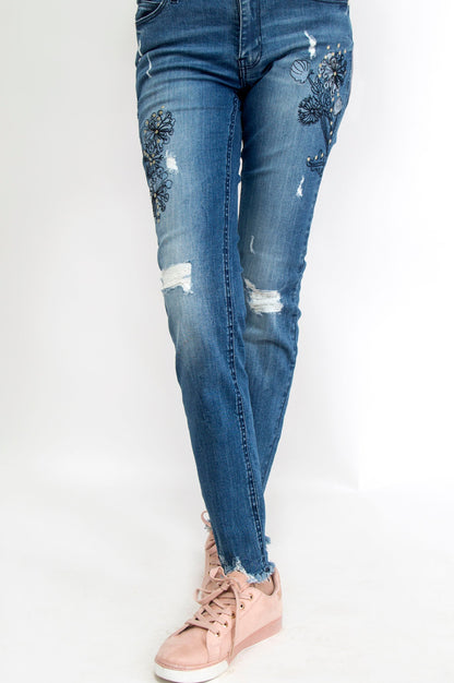 Cotton Denim Pants - Blue