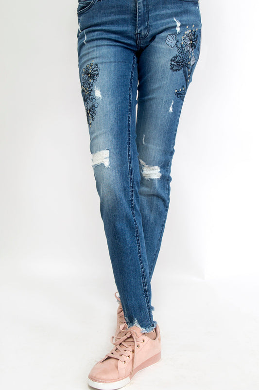 Cotton Denim Pants - Blue