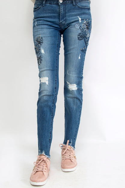 Cotton Denim Pants - Blue