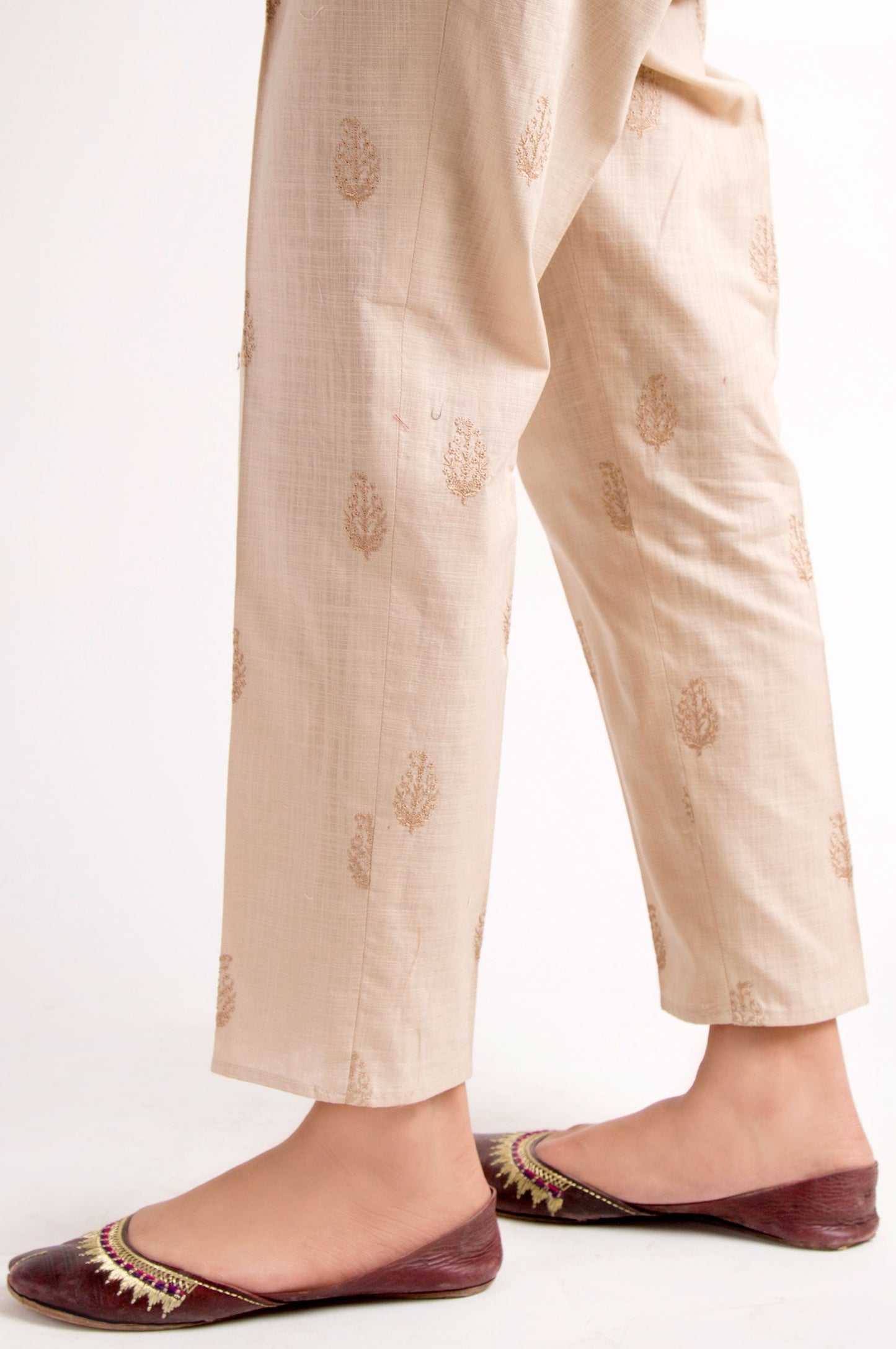 Embroidered Khaddar Pants - Beige