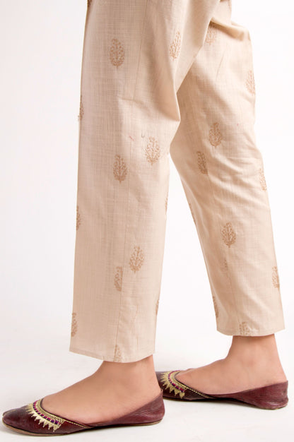 Embroidered Khaddar Pants - Beige