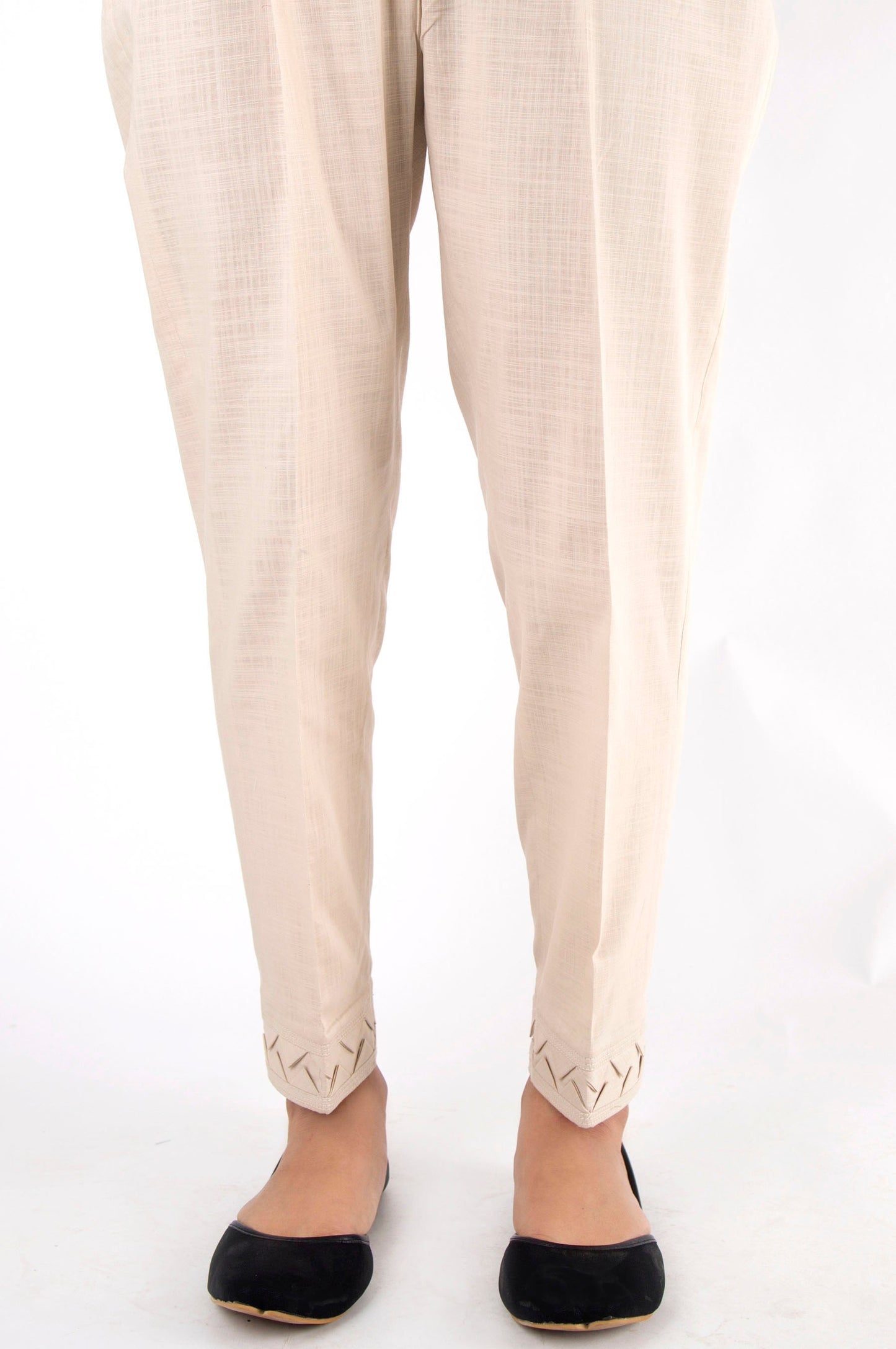 Embellished Khaddar Pants - Beige