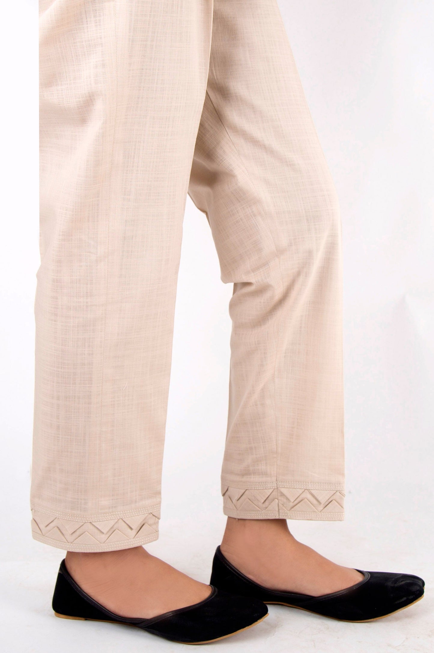 Embellished Khaddar Pants - Beige