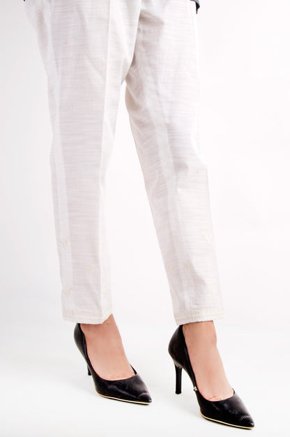 Embroidered Cigarette Pants - White
