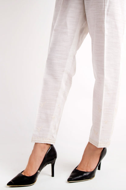 Embroidered Cigarette Pants - White