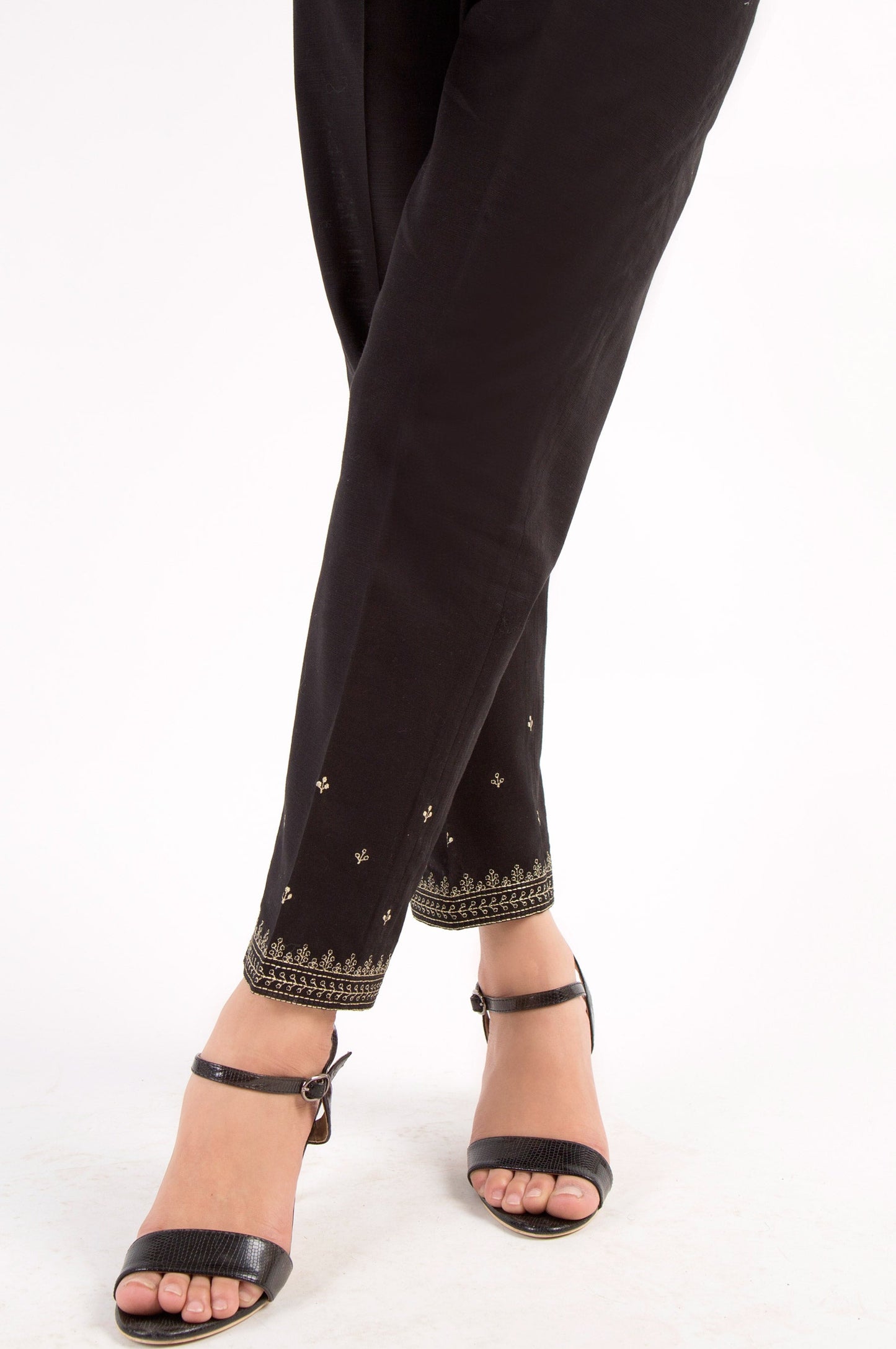 Khaddar Embroidered Cigarette Pants - Black