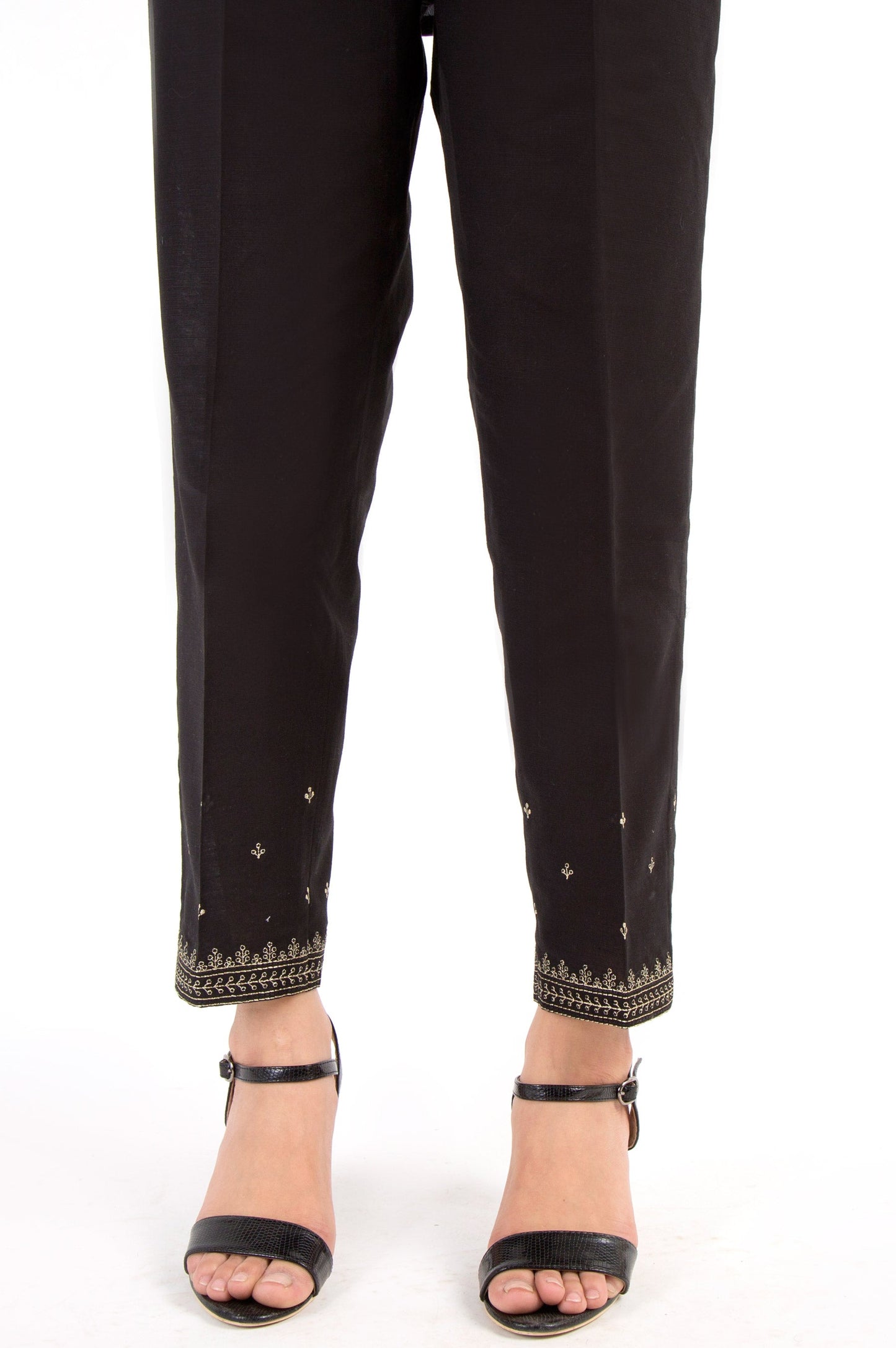 Khaddar Embroidered Cigarette Pants - Black