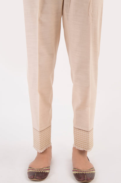 Embroidered Cigarette Pants - Beige